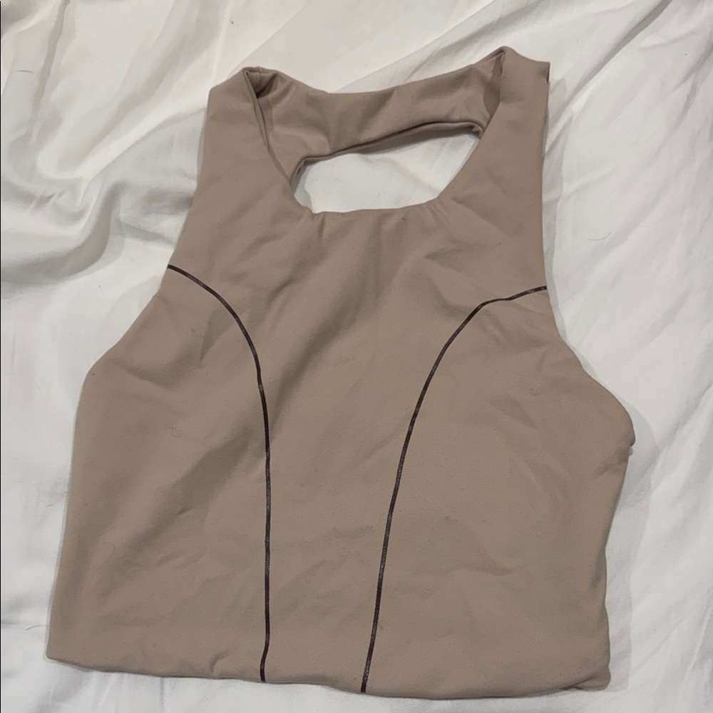 High-Neck Sleeveless Crop Top in Taupe